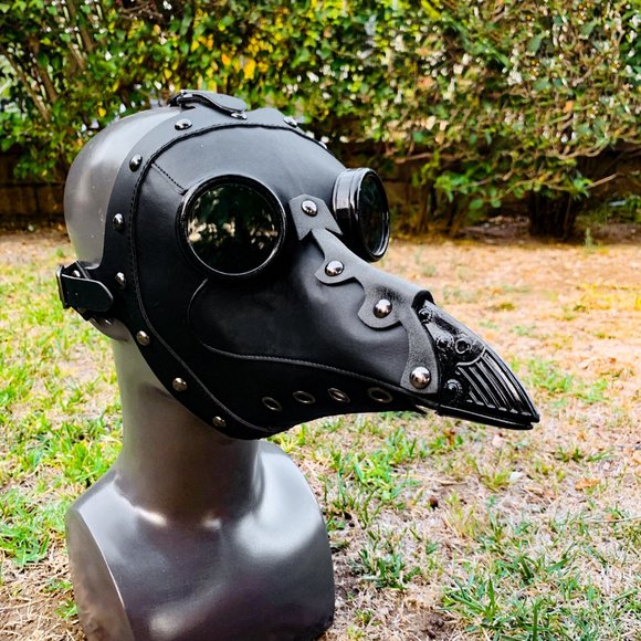 Black Leather Plague Doctor Dark Lens Goggles Masquerade Venetian Party Mask - Picture 2 of 3